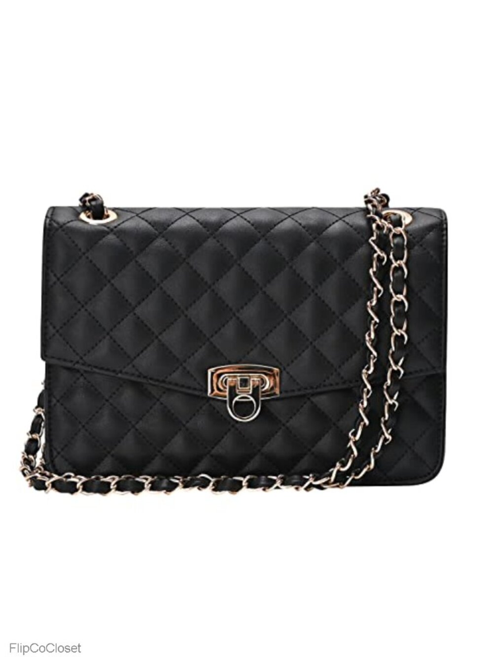 Quilted Vegan Leather Chain Strap Shoulder Crossbody Bag